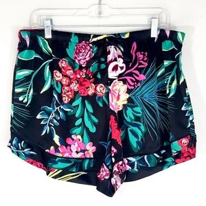 Stars Above Floral Lounge Shorts Black Tropical Print Drawstring XL